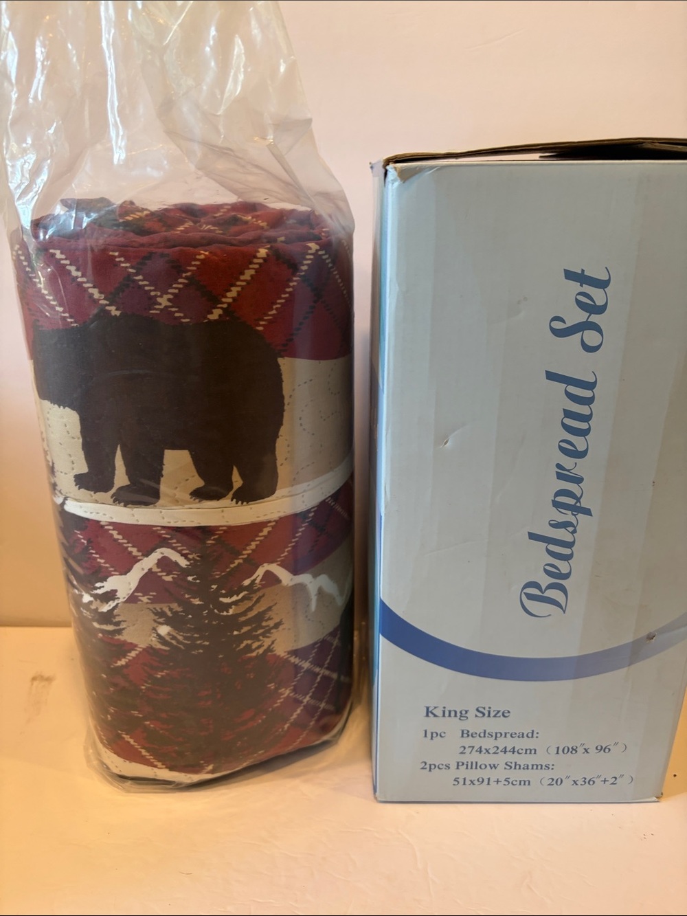 King Size Rustic Red Plaid Bear Bedspread Set